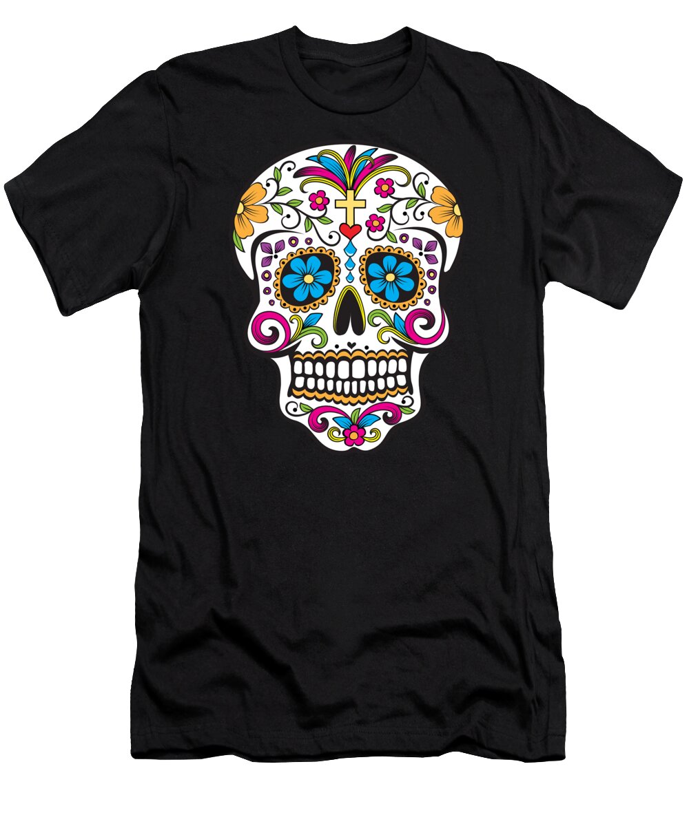 Halloween T-Shirt featuring the digital art Sugar Skull Day of the Dead by Flippin Sweet Gear