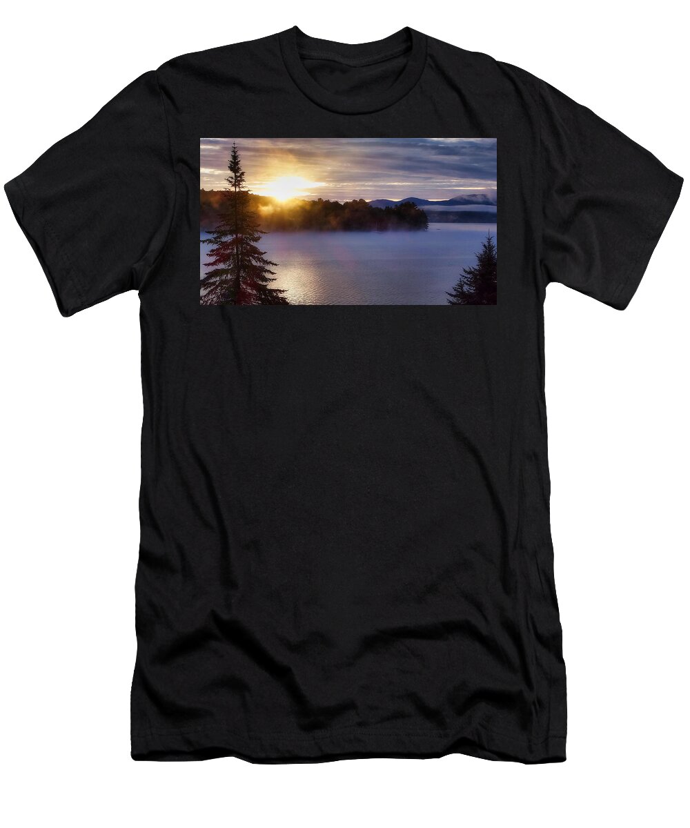 Maine T-Shirt featuring the photograph Sunrise Over Maine Lake by Russel Considine