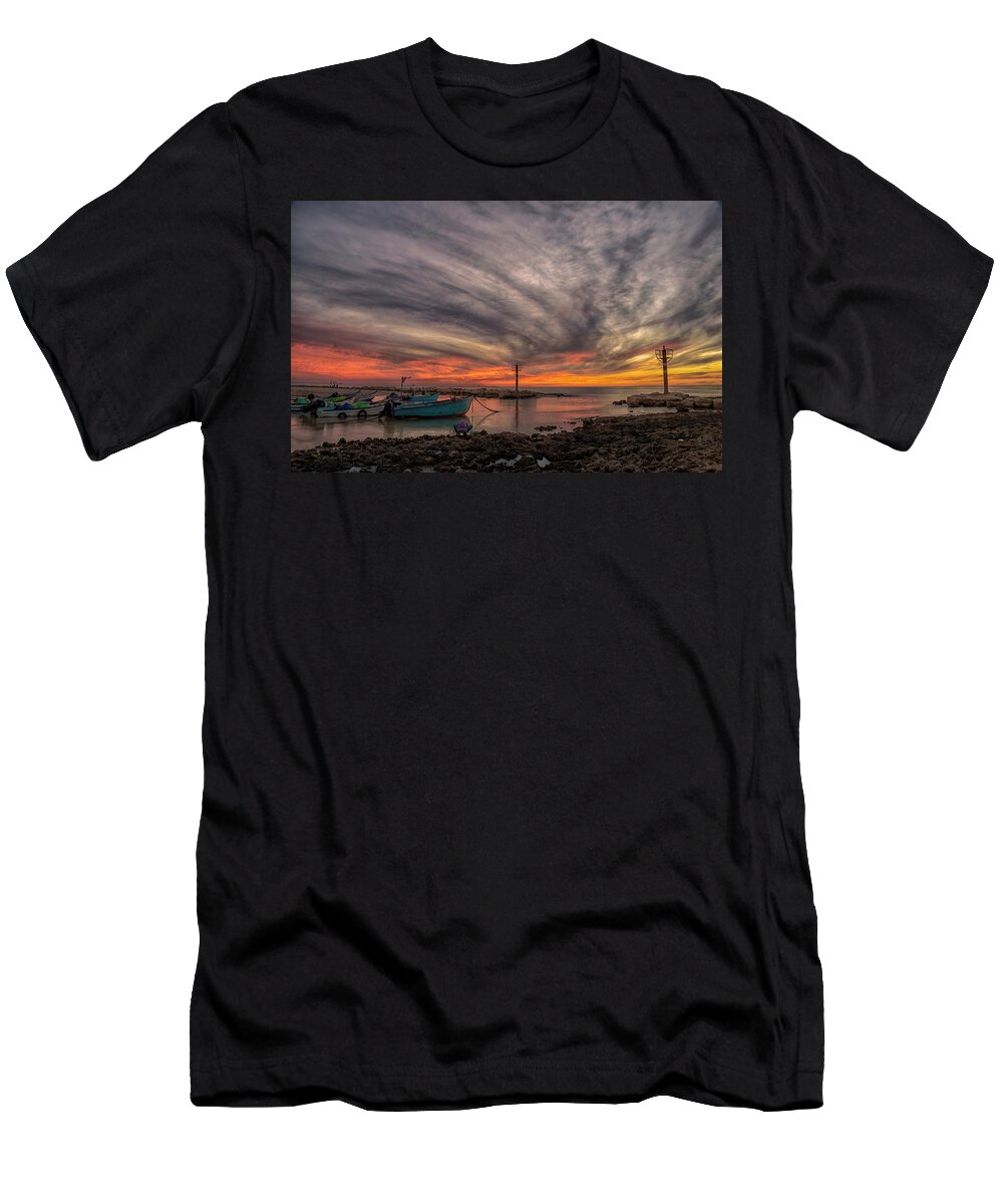 Sea T-Shirt featuring the photograph Sunset at fishermen's Wharf by Uri Baruch