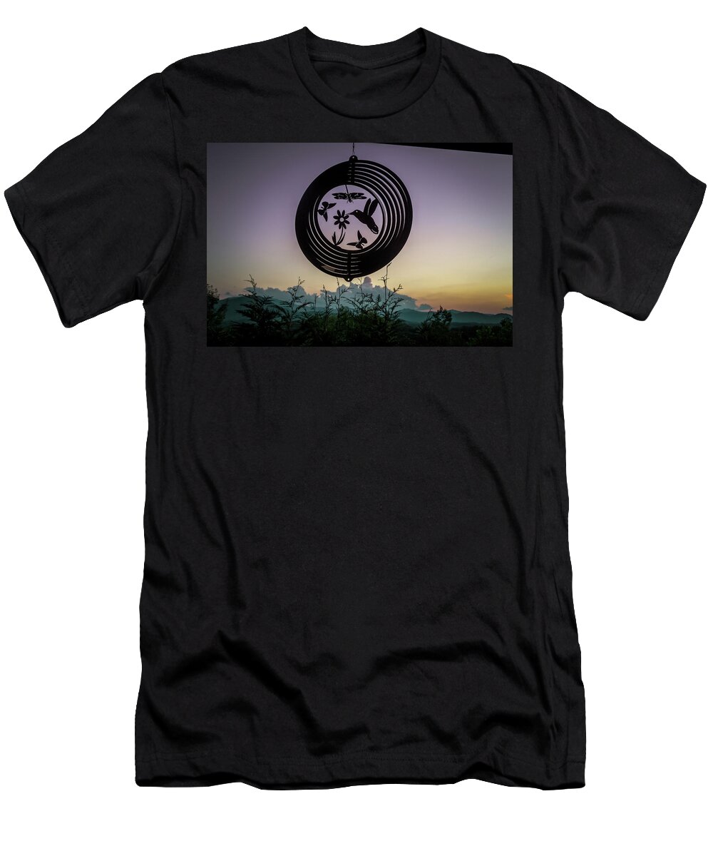 Suntset T-Shirt featuring the photograph Sunset Behind The Windchime by Demetrai Johnson