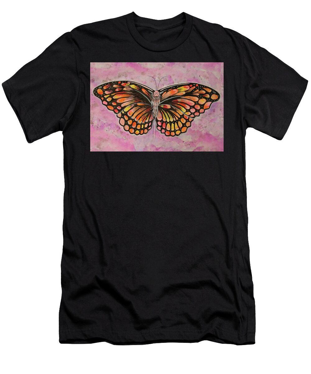 Orange T-Shirt featuring the painting Sunset Butterfly by Kenneth Pope