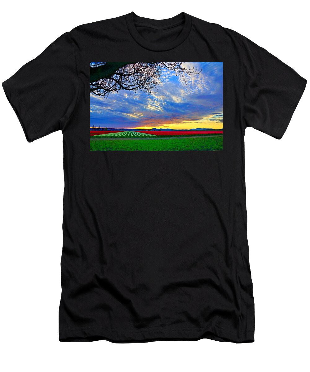Landscape T-Shirt featuring the photograph Sunset On Tulip Fields by Bill TALICH