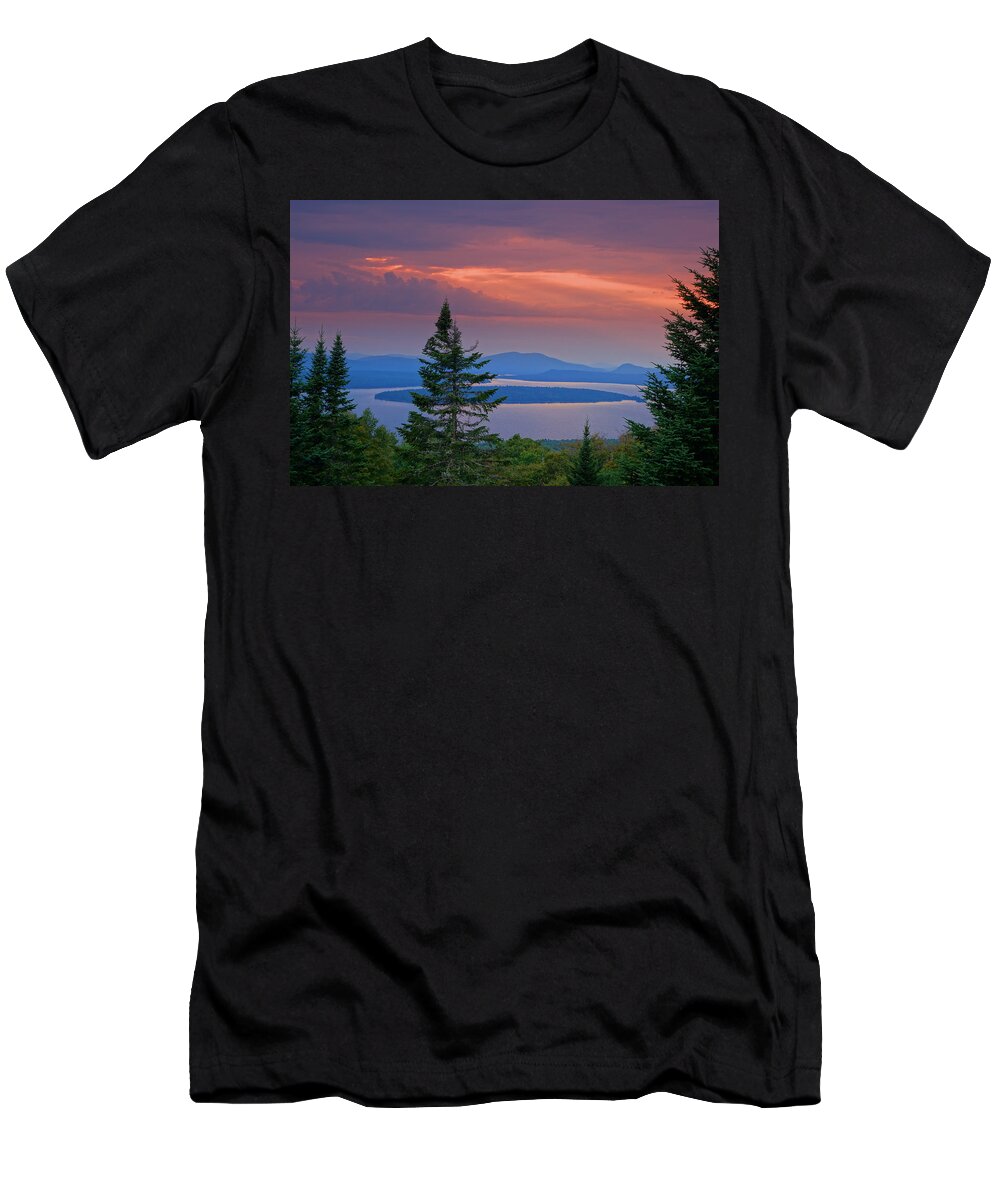 Sun T-Shirt featuring the photograph Sunset Over Mooselookmeguntic Lake by Russ Considine