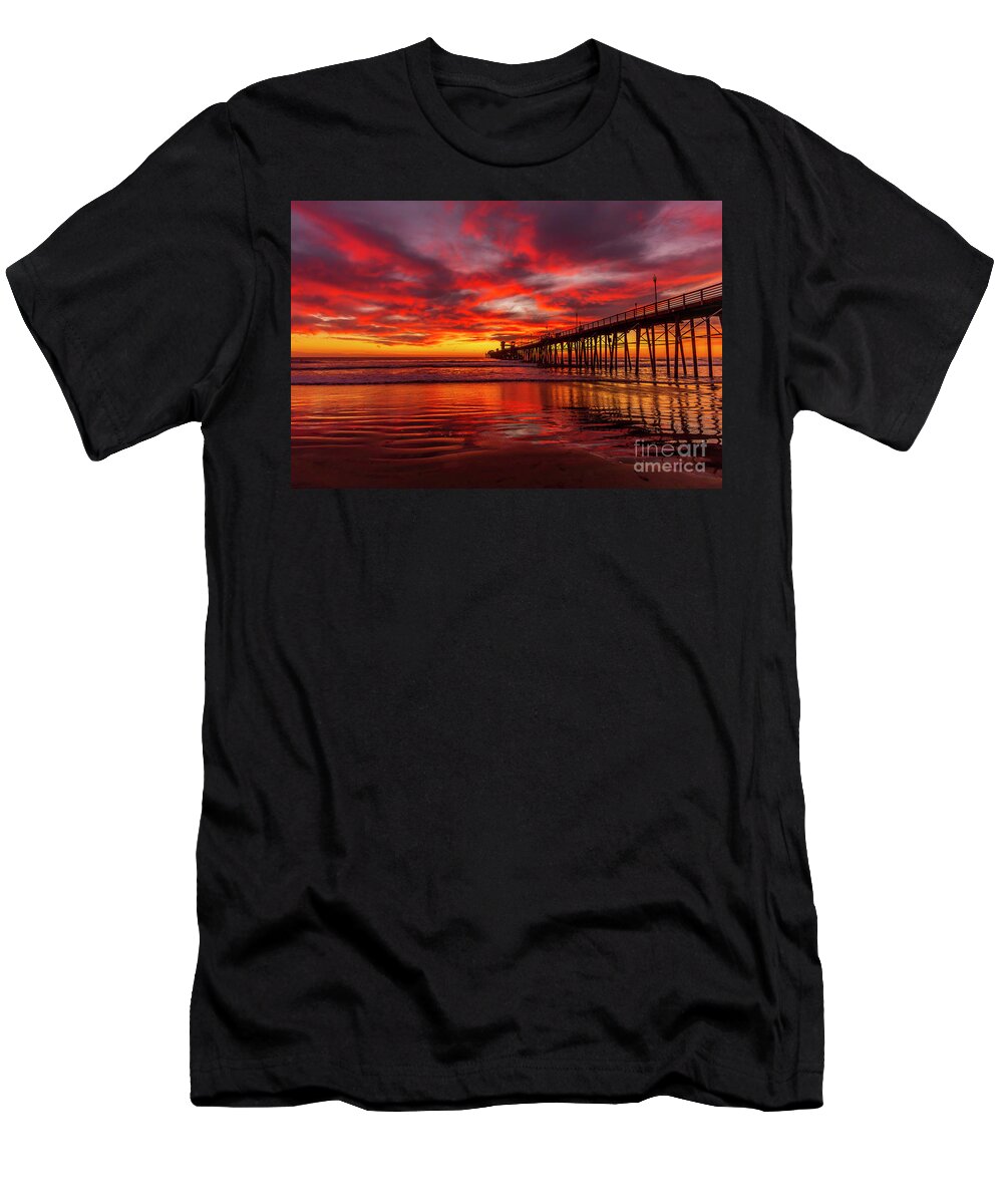 Fiery T-Shirt featuring the photograph Sunset Reflections in Oceanside by Rich Cruse
