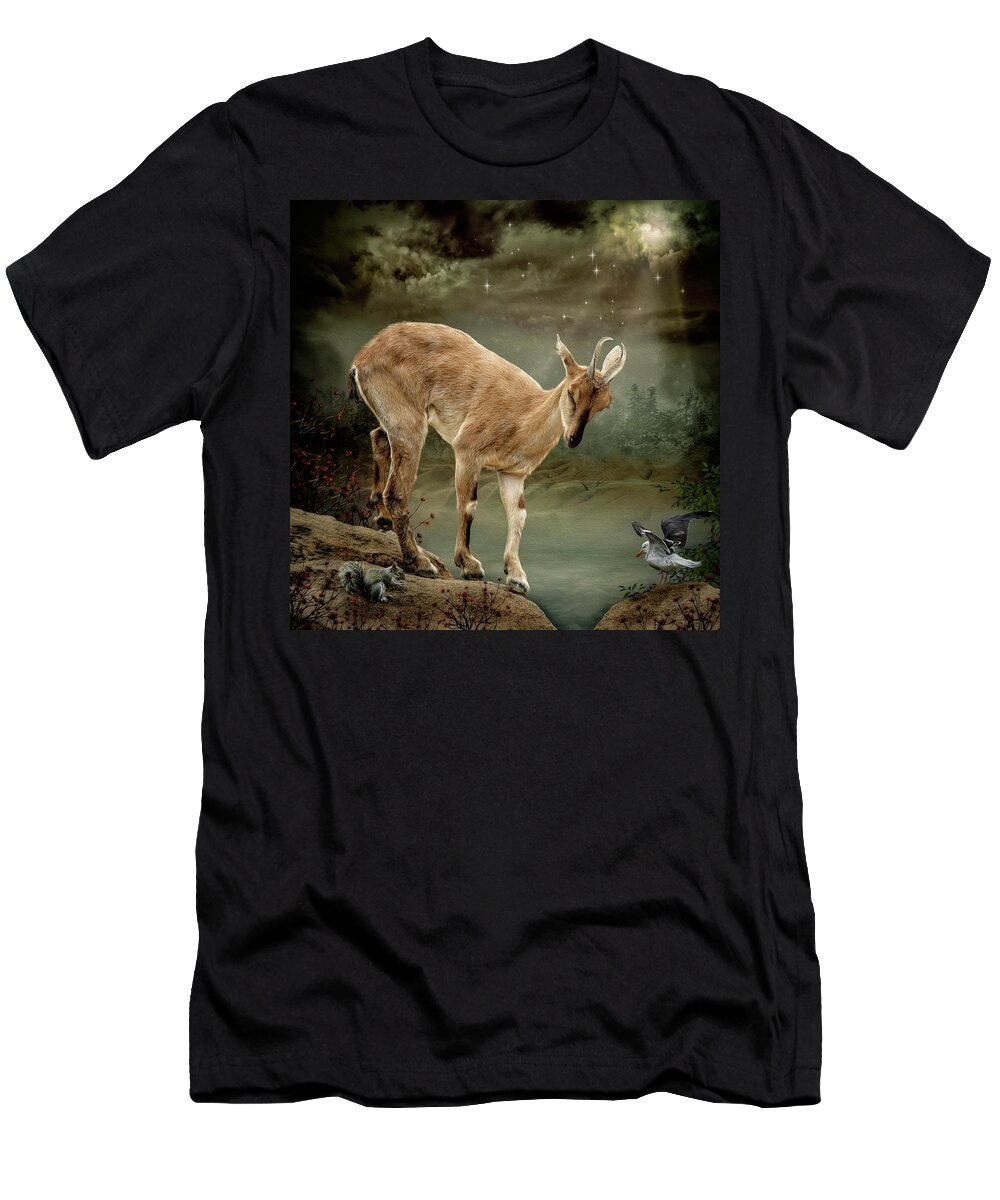 Goat T-Shirt featuring the digital art Sure Footed by Maggy Pease