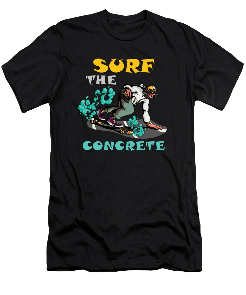 Longboard T-Shirt featuring the digital art Surf the Concrete Longboard Skater by Me