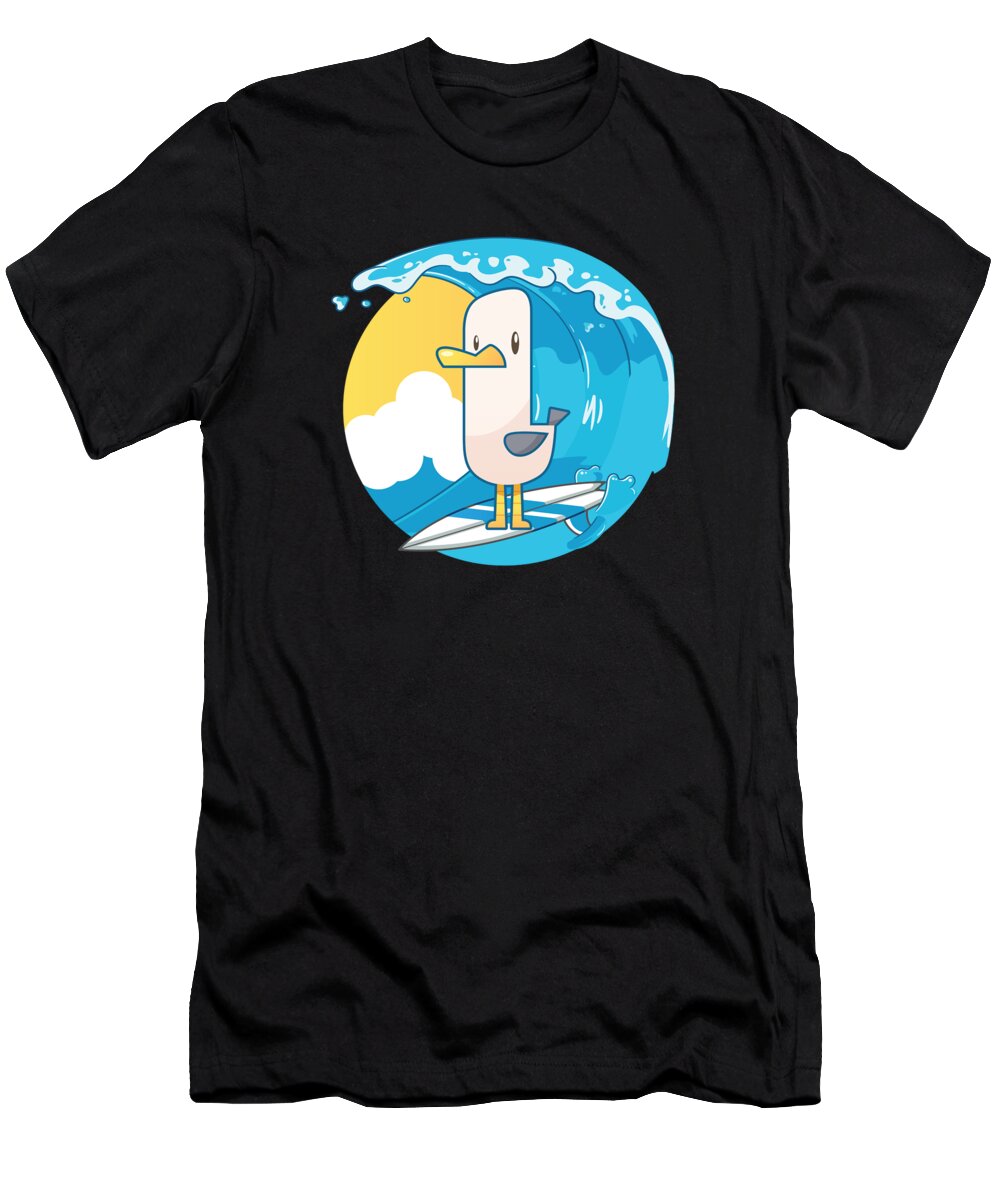 Gull T-Shirt featuring the digital art Surfing Seagull Cute Bird Kids by Moon Tees