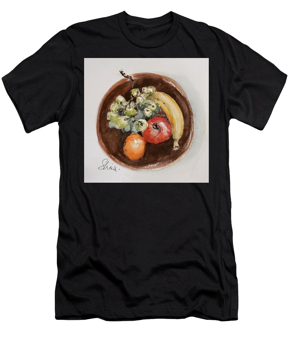 Still Life T-Shirt featuring the painting Sustenance in a Wooden Bowl by Sheila Romard