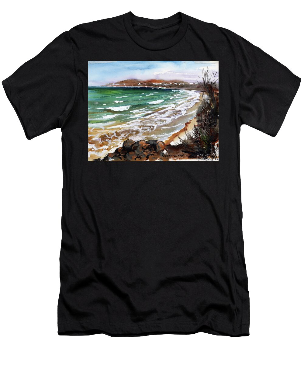 Landscape T-Shirt featuring the painting Swansea Beach by Shirley Peters