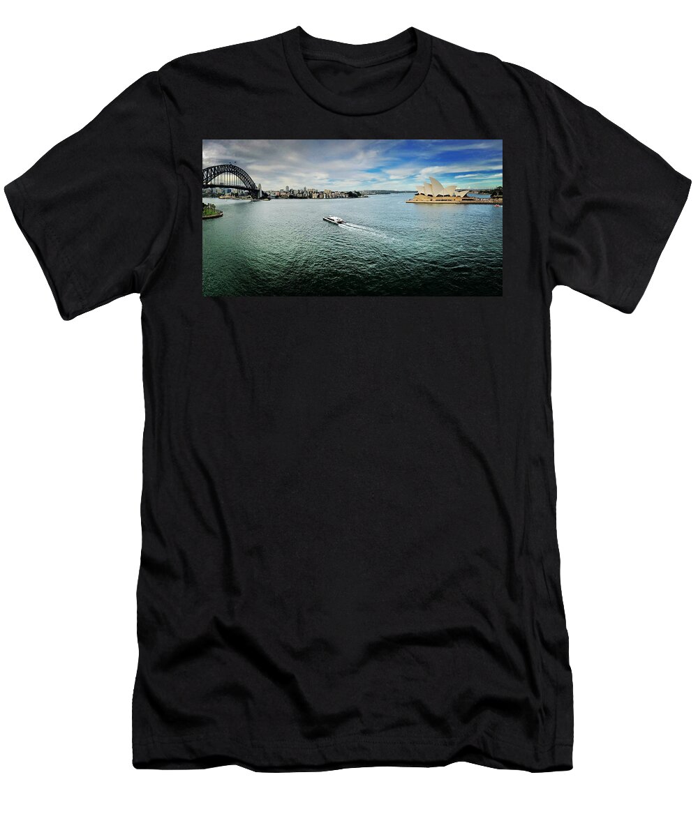 Sydney T-Shirt featuring the photograph Sydney Harbour Panorama by Sarah Lilja