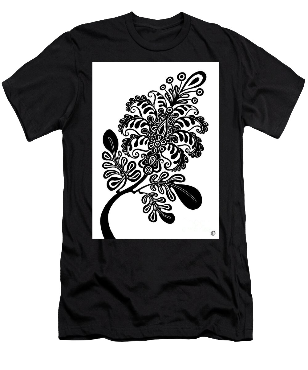 Flower T-Shirt featuring the drawing Tapestry Flower Ink 4 by Amy E Fraser