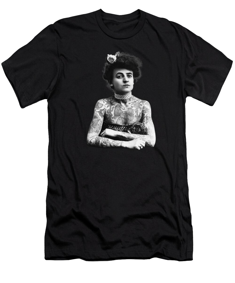 Maud Wagner T-Shirt featuring the photograph Tattoo Artist Maud Wagner Portrait - Circa 1907 by War Is Hell Store