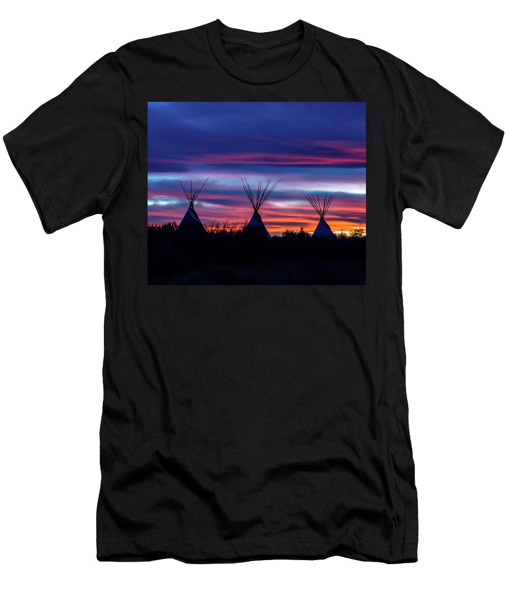 Taos T-Shirt featuring the photograph Tee Pees in clouds of color by Elijah Rael