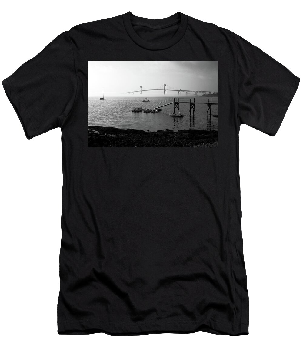 Bridge T-Shirt featuring the photograph The Bay under fog by Jim Feldman