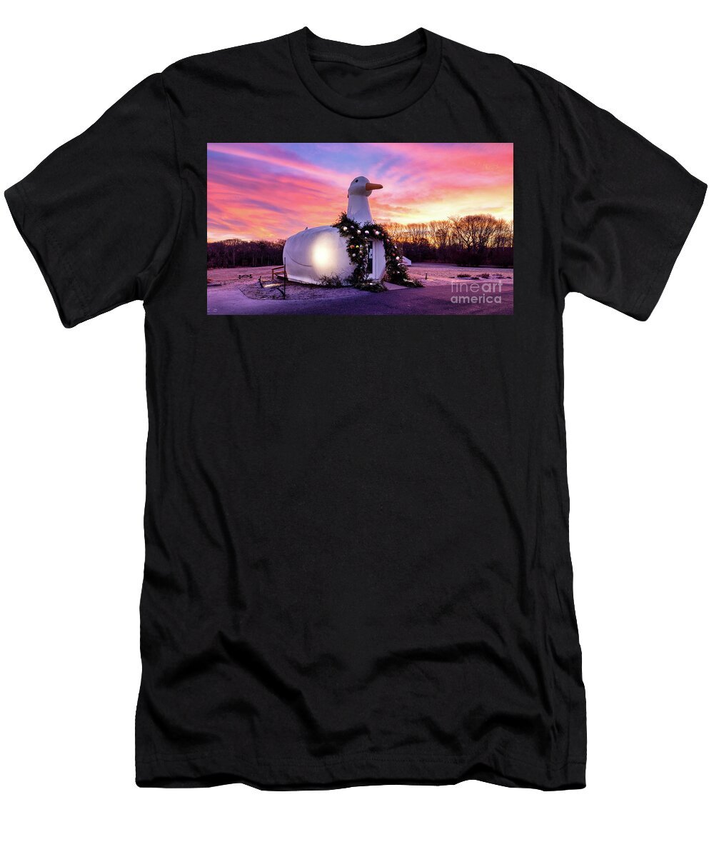 Duck T-Shirt featuring the photograph The Big Duck at Christmas by Sean Mills