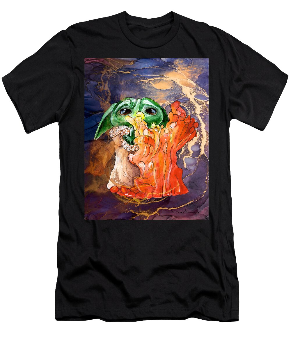 Watercolour T-Shirt featuring the painting The Child Yoda 03 by Miki De Goodaboom