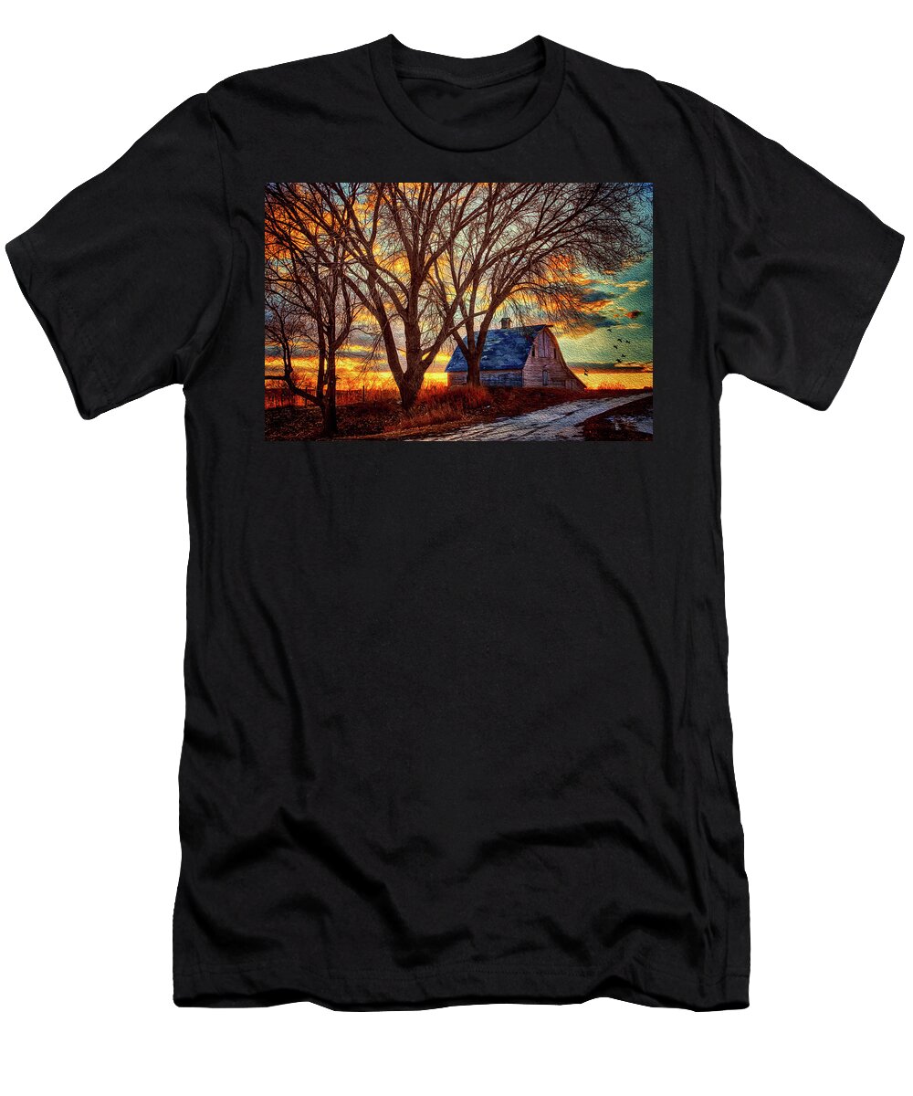 Barns T-Shirt featuring the photograph The Day's Last Kiss by Nikolyn McDonald