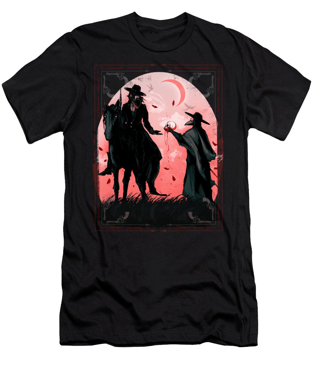 Plague Doctor T-Shirt featuring the drawing The Debt by Ludwig Van Bacon