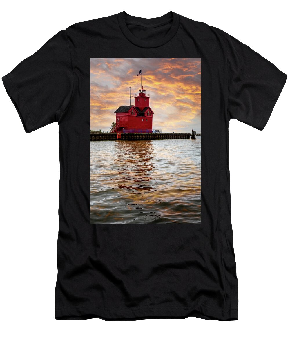 Lighthouse T-Shirt featuring the photograph The Holland Harbor Lighthouse by Debra and Dave Vanderlaan
