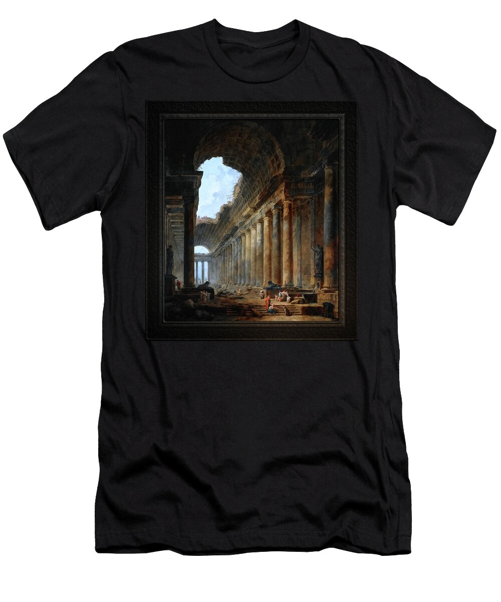 The Old Temple T-Shirt featuring the painting The Old Temple by Hubert Robert Old Masters Fine Art Reproduction by Rolando Burbon