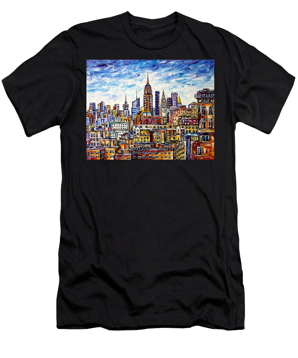 New York From Above T-Shirt featuring the painting The Rooftops Of New York by Mirek Kuzniar