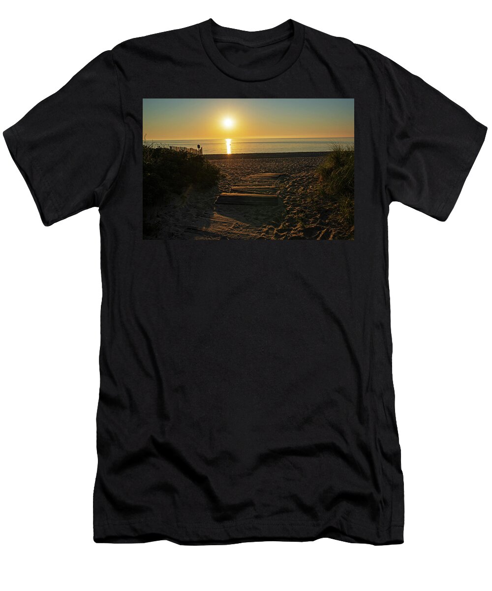 Oak T-Shirt featuring the photograph The Sun Rises on Oak Bluffs City Beach Oak Bluffs MA Martha's Vineyard by Toby McGuire
