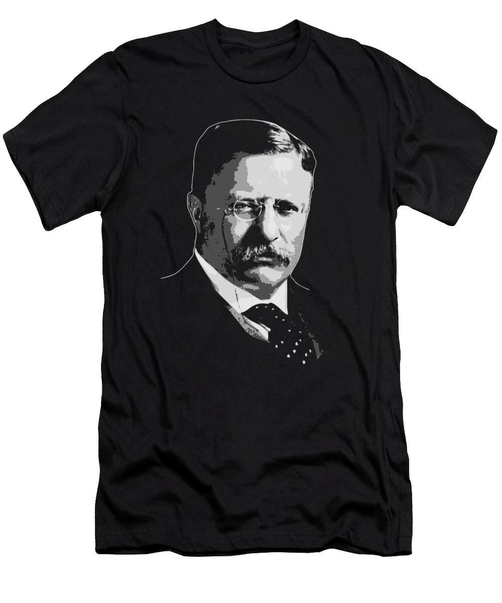 Theodore T-Shirt featuring the digital art Theodore Roosevelt Black and White by Megan Miller