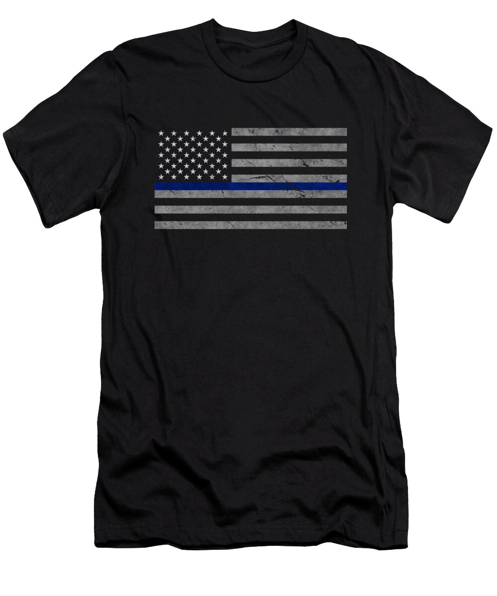 Funny T-Shirt featuring the digital art Thin Blue Line US Flag by Flippin Sweet Gear