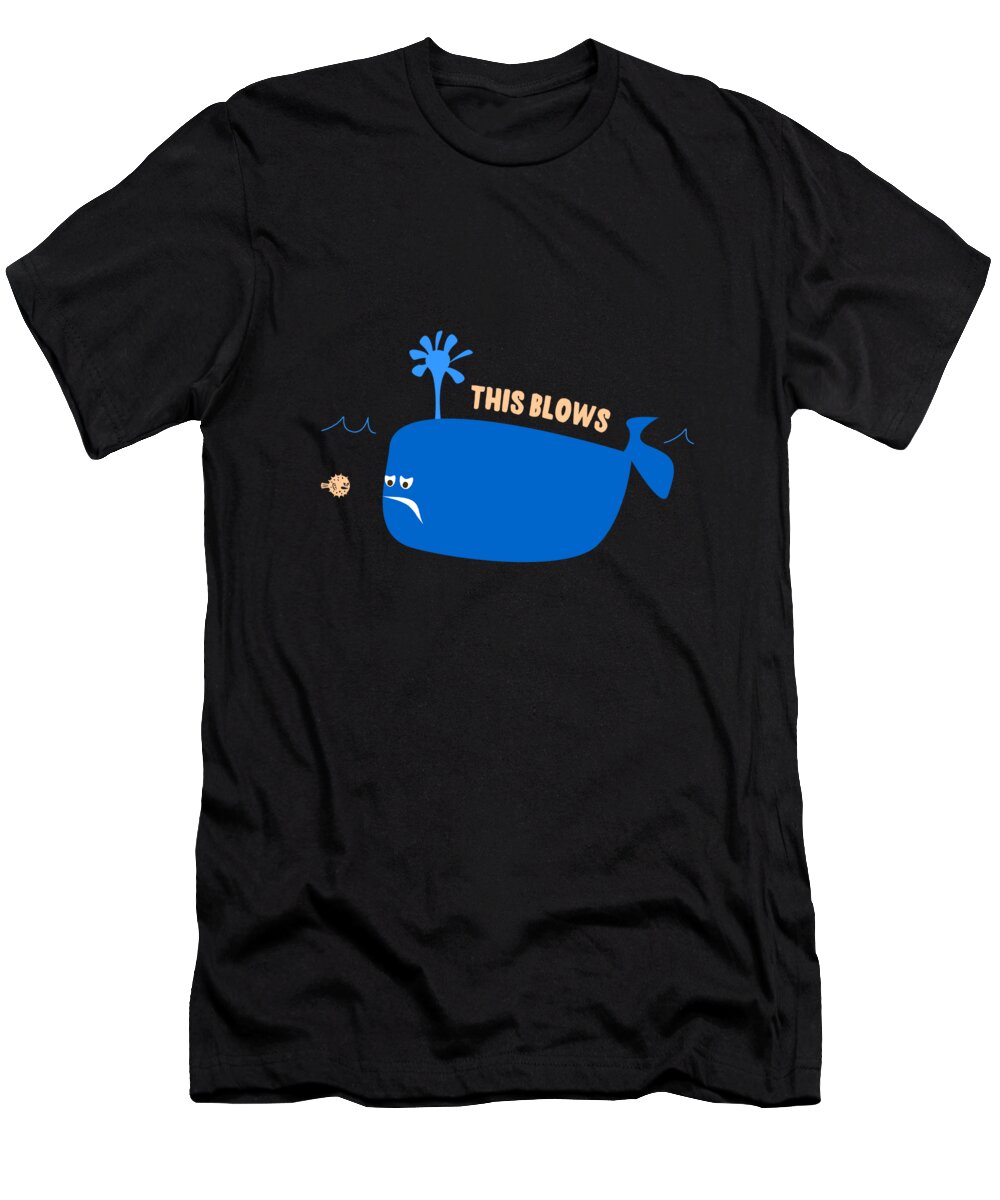 Cool T-Shirt featuring the digital art This Blows Funny Whale Blowfish by Flippin Sweet Gear