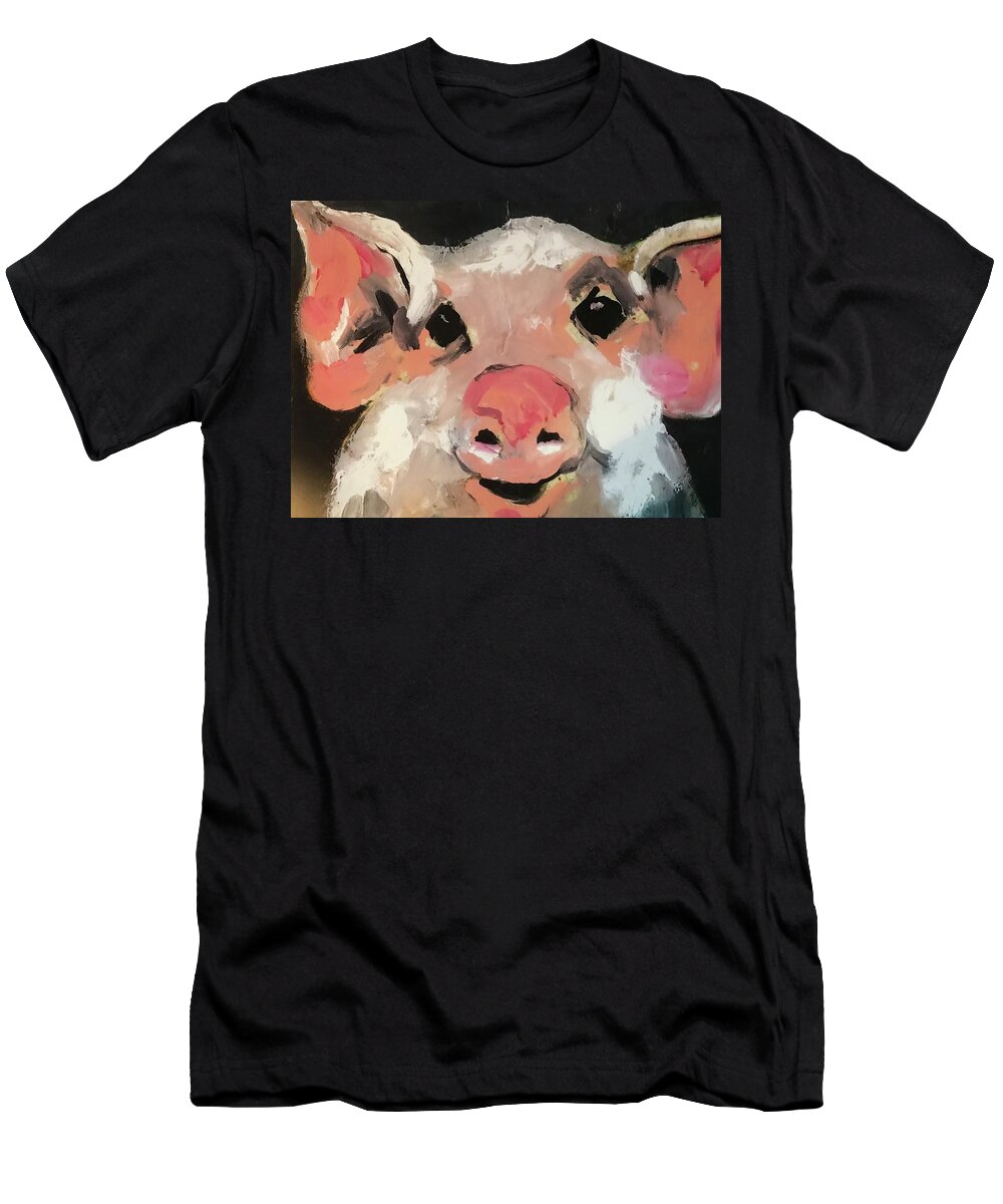 Pig T-Shirt featuring the painting This Little Piggy by Elaine Elliott