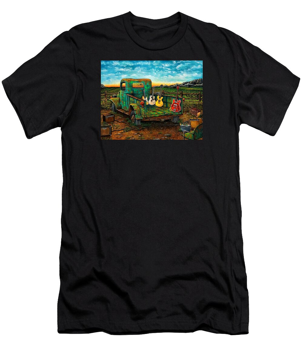 Guitar T-Shirt featuring the painting Three Blondes And A Redneck by Donna L Byers