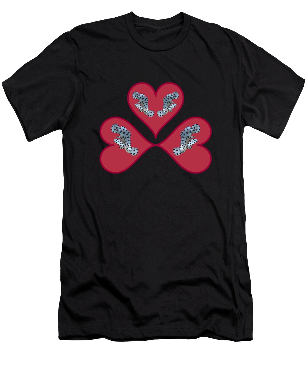 Juvenile Fish T-Shirt featuring the mixed media Three hearts in red - Cute motif of young fish - Black Background - by Ute Niemann