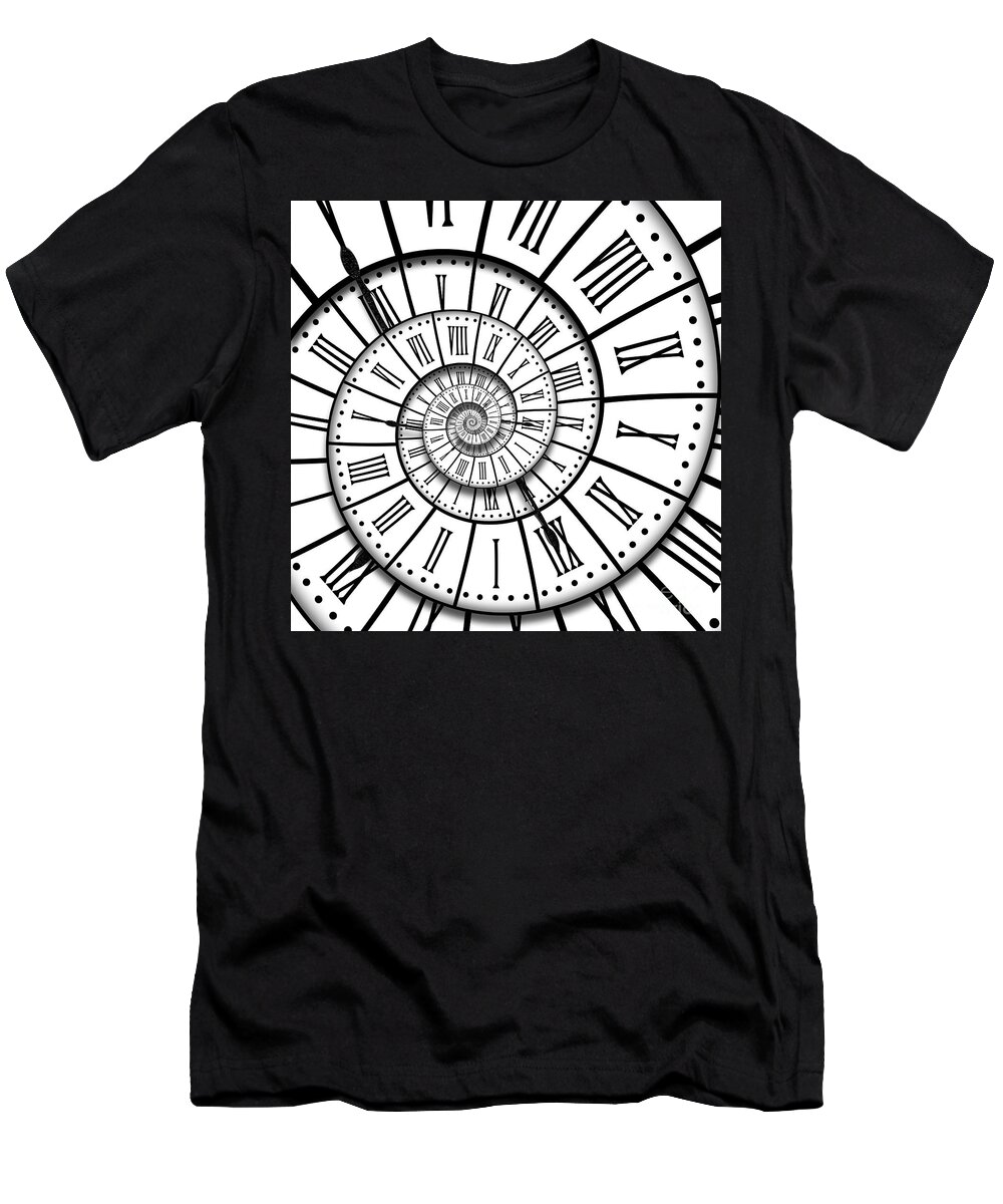 Clock T-Shirt featuring the photograph Time infinity, spiral clock by Delphimages Photo Creations
