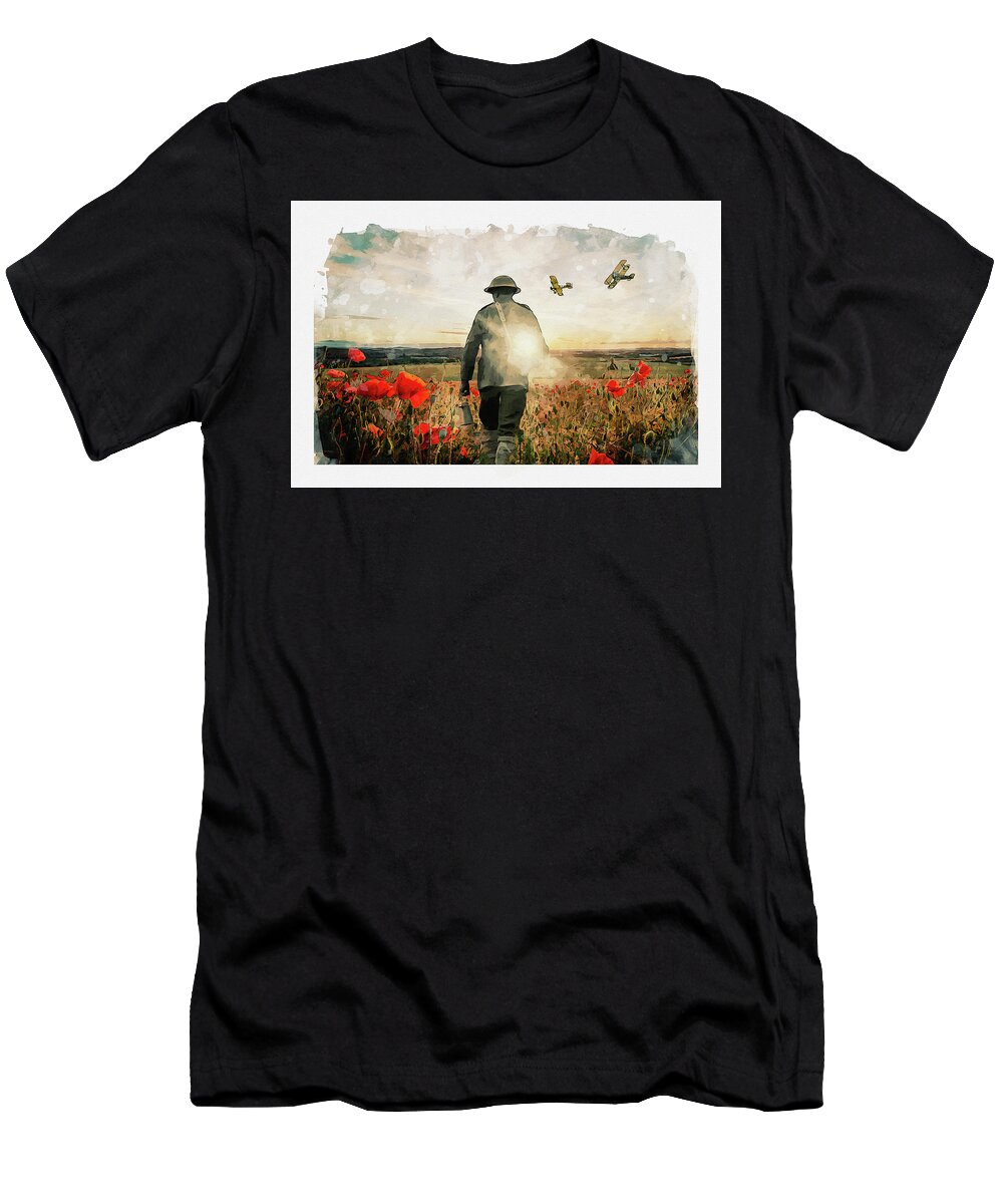 Soldier Poppies T-Shirt featuring the digital art To End All Wars by Airpower Art