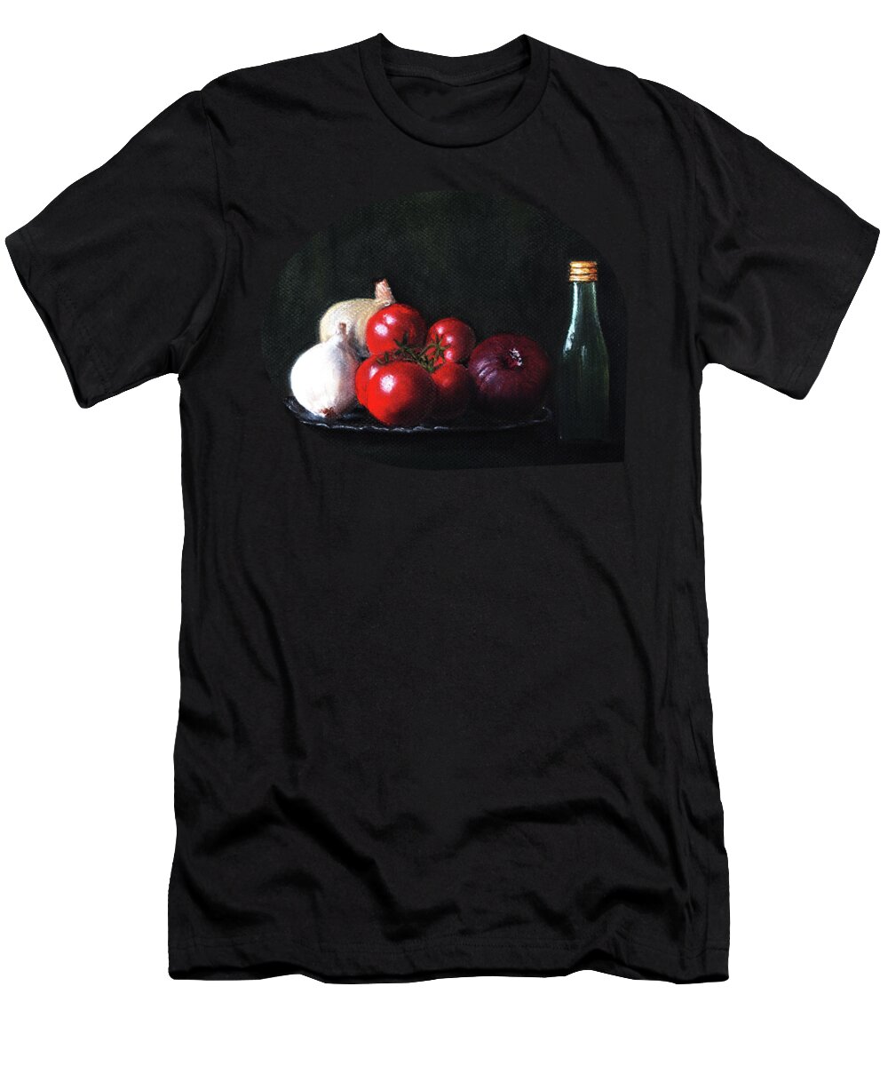 Dish T-Shirt featuring the painting Tomatoes and Onions by Anastasiya Malakhova