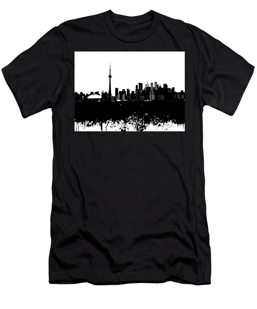 Toronto T-Shirt featuring the mixed media Toronto Ontario Canada Black and White Skyline Design 245 by Lucie Dumas