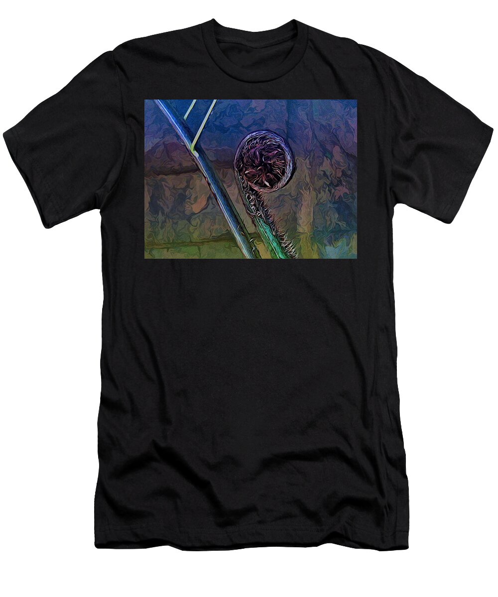 Plant T-Shirt featuring the mixed media Tree Fern Curl by Joan Stratton