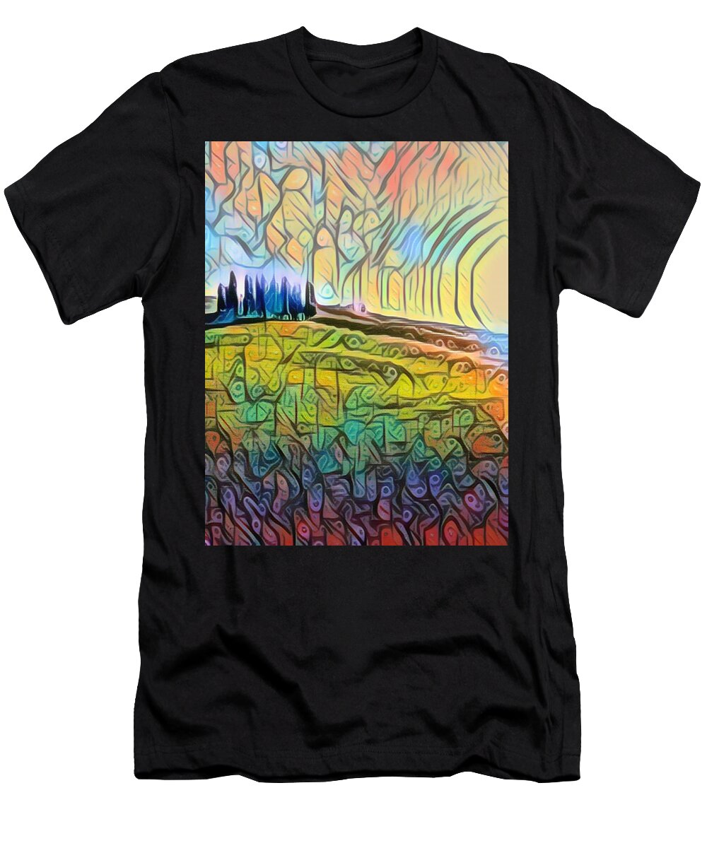 Aestheticism T-Shirt featuring the painting Trees Hill Landscape 1 by Tony Rubino