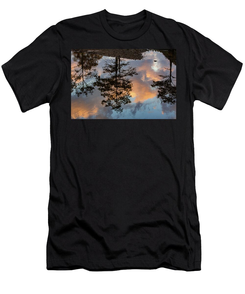 Sunset. Clouds T-Shirt featuring the photograph Trees Reflection by Iris Greenwell