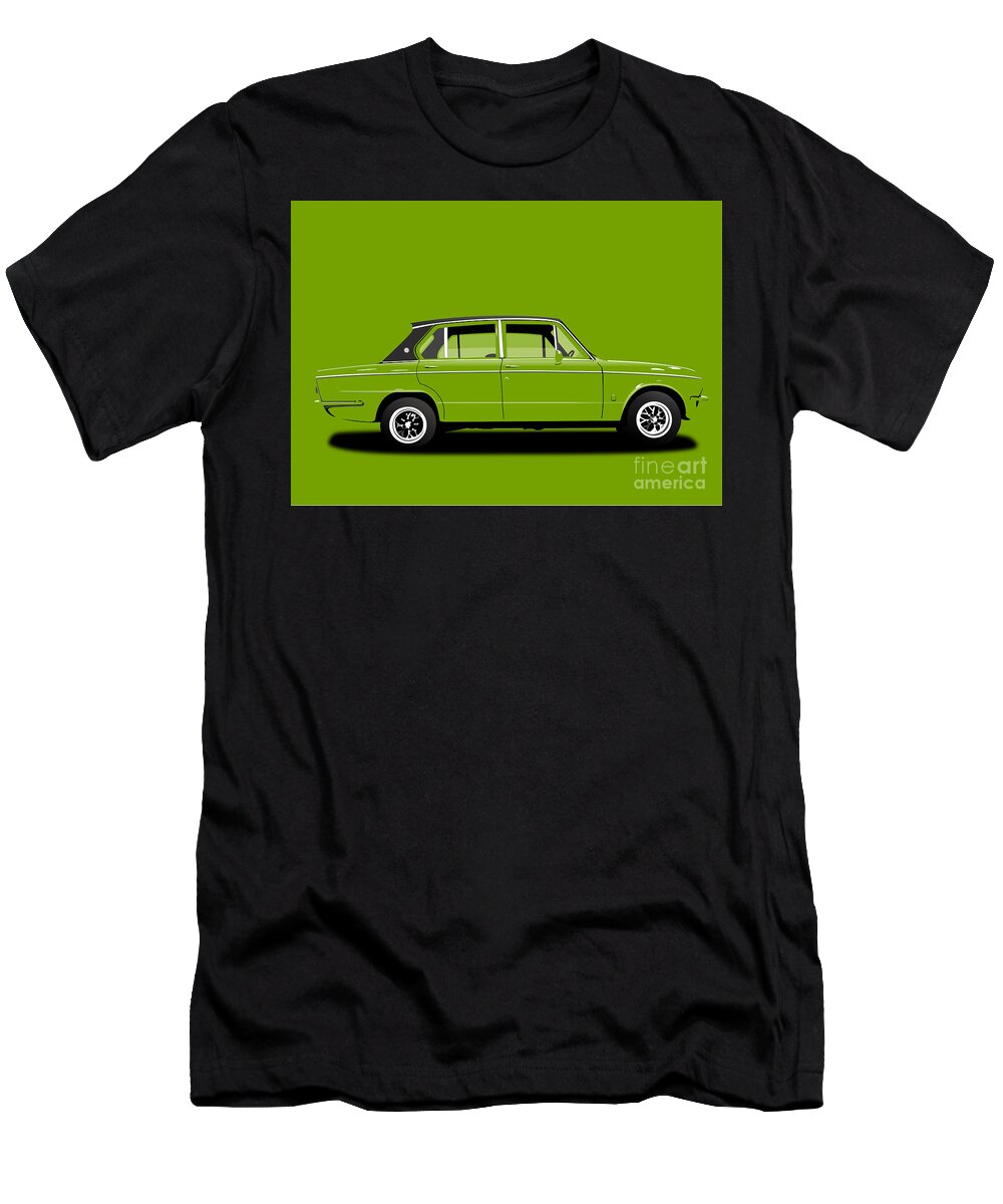 Sports Car T-Shirt featuring the digital art Triumph Dolomite Sprint. Apple Green Edition. Customisable to YOUR colour choice. by Moospeed Art