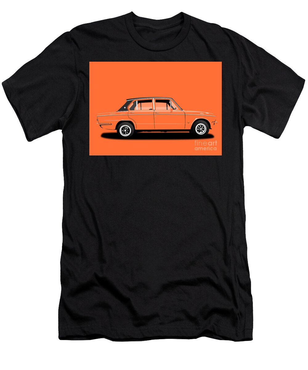 Sports Car T-Shirt featuring the digital art Triumph Dolomite Sprint. Orange Edition. Customisable to YOUR colour choice. by Moospeed Art