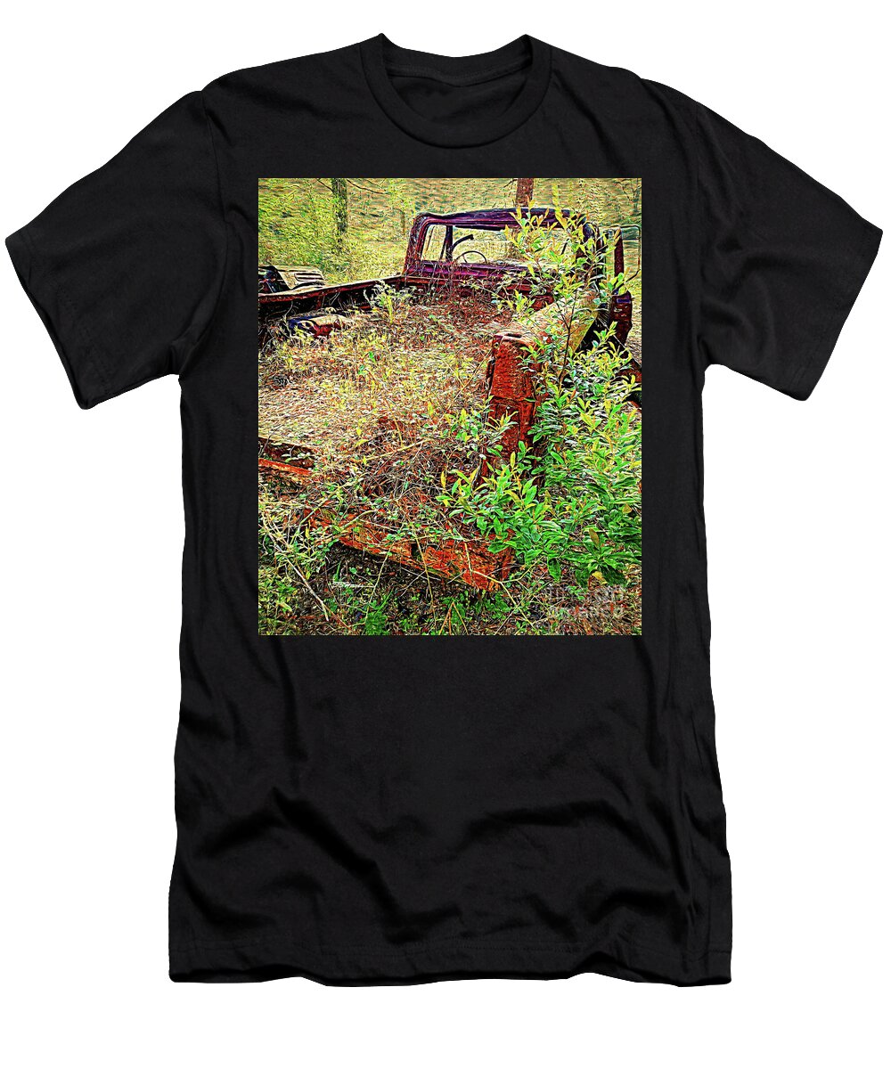 Trucks T-Shirt featuring the mixed media Trucking No More by DB Hayes