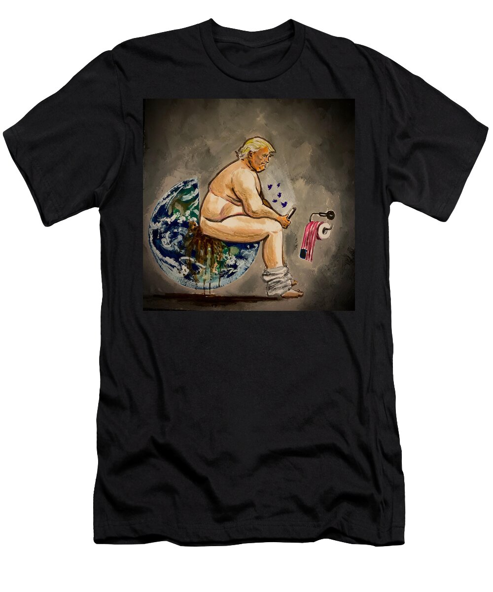 Idiot T-Shirt featuring the painting Trump Dump by Joel Tesch