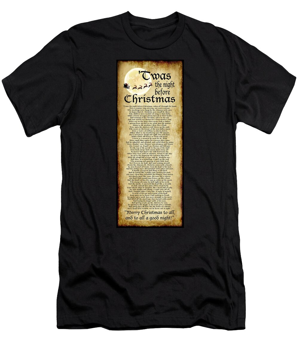 Twas The Night Before Christmas T-Shirt featuring the digital art Twas the Night before Christmas Poem - Vertical by Ginny Gaura
