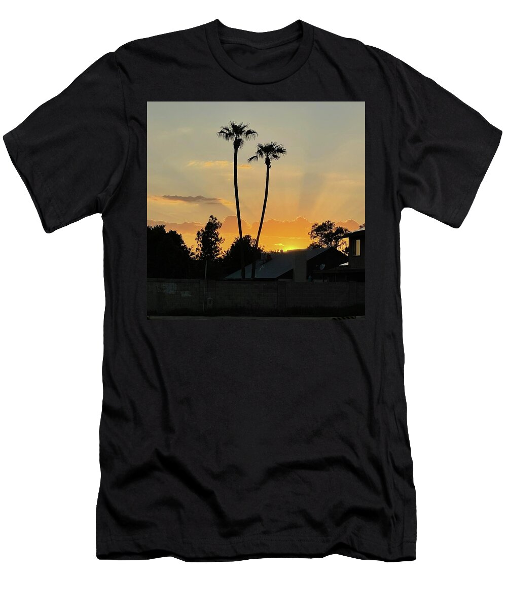Sunset T-Shirt featuring the photograph Twin Palm Sunset by Grey Coopre
