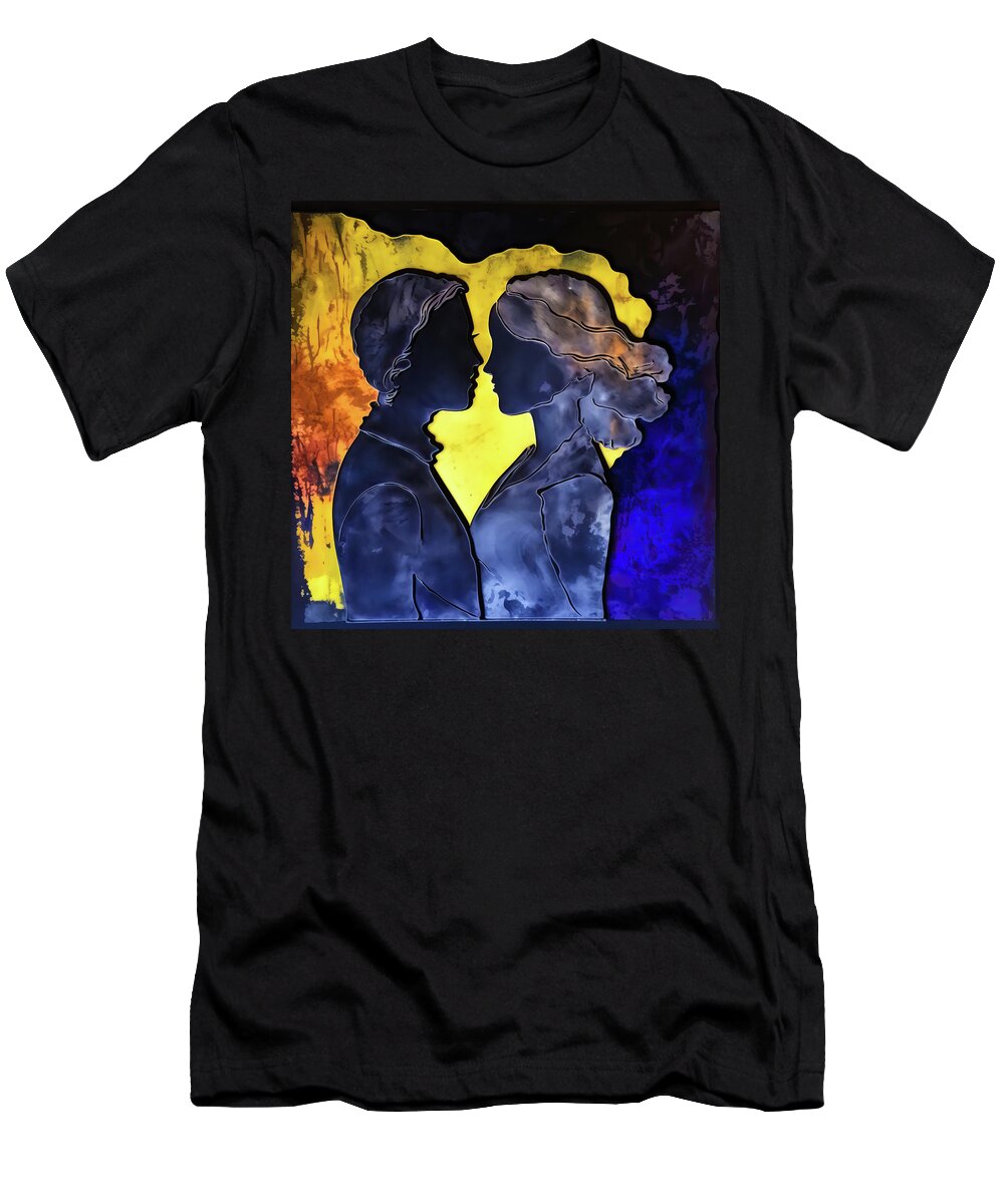 Lovers T-Shirt featuring the digital art Two Lovers 03 Blue and Yellow by Matthias Hauser