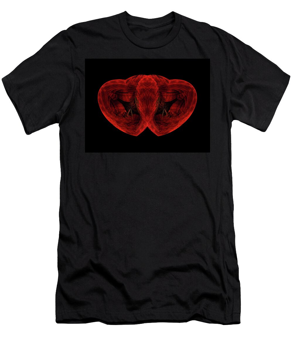 Backgrounds T-Shirt featuring the digital art Two Red Hearts Beating as One by Manpreet Sokhi