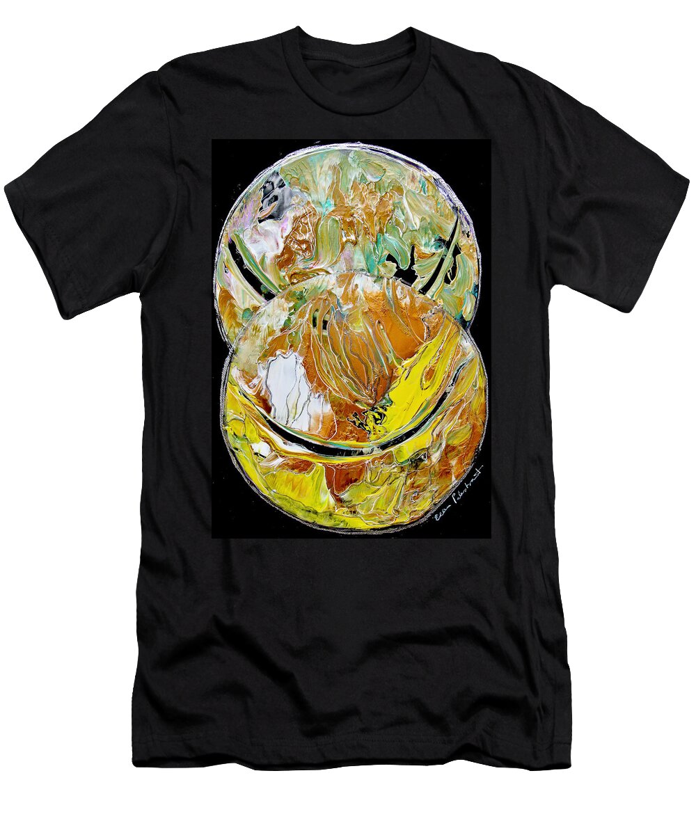 Wall Art T-Shirt featuring the painting Two Sphericals Hobnobbing - Vertical by Ellen Palestrant