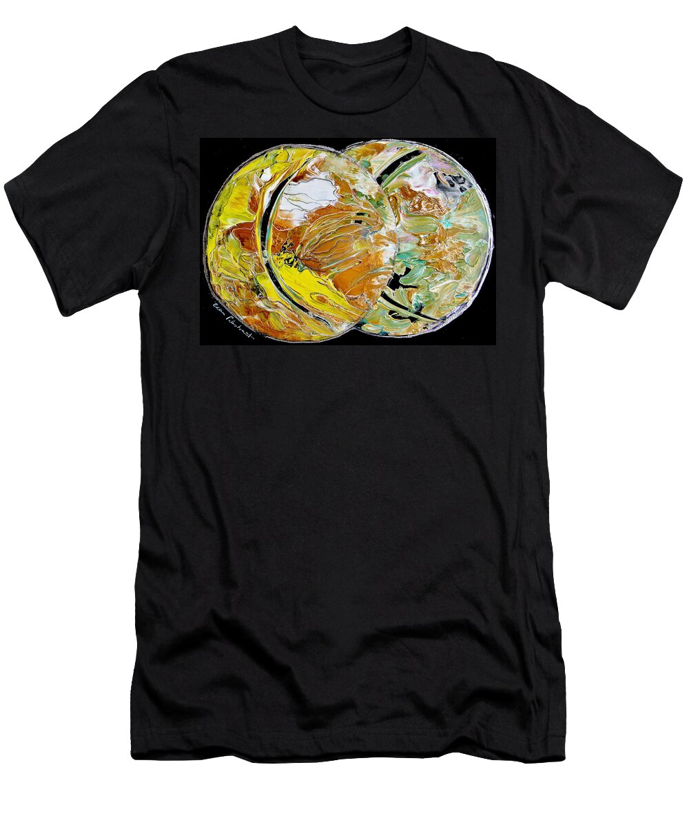 Wall Art T-Shirt featuring the painting Two Sphericals Hobnobbing - Horizontal by Ellen Palestrant