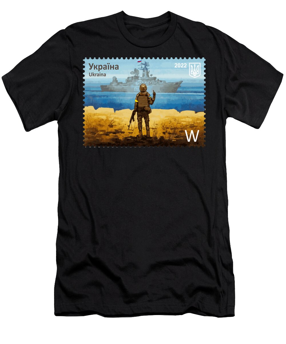 Russia T-Shirt featuring the digital art Ukraine Stamp Warship Moskva Original Version by Lotus Leafal